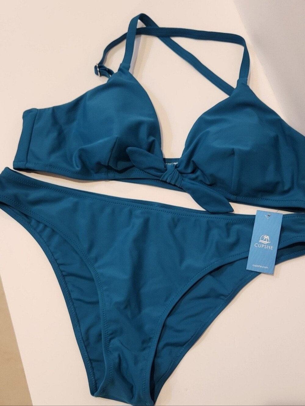 Cupshe Deep Teal Knot-Front Bikini Set